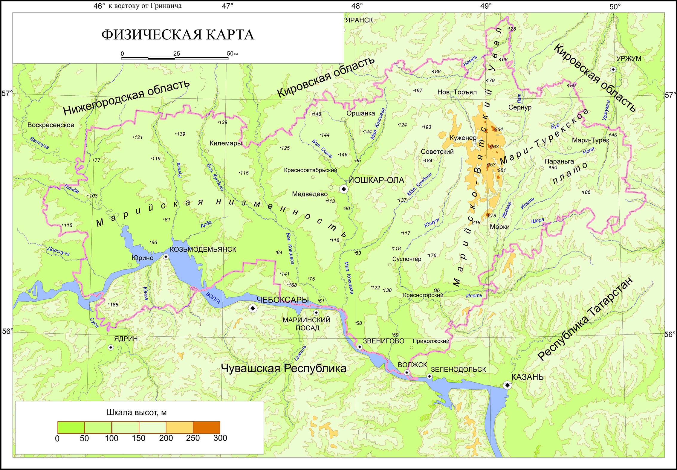 mapa hipsometryczna mari el